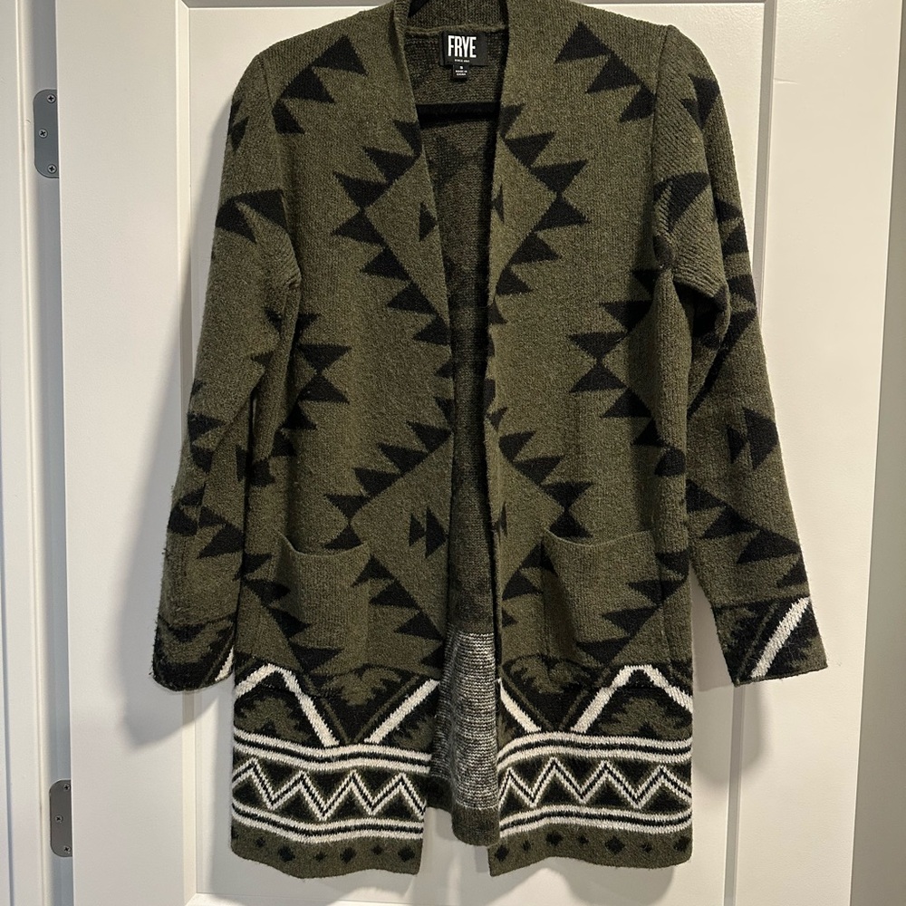 Frye Women's Geometric Olive and Black Cardigan